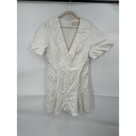 Keepsake Dress Women 10 Ivory Magnetic Ruffle Linen Blend Summer Mini MSRP:$170 - Picture 1 of 11